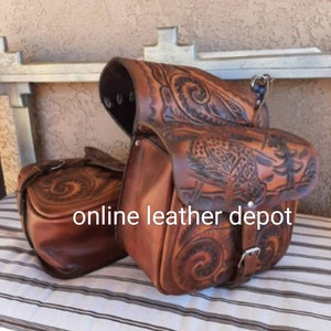 Western-Sattel-Tasche Motorrad Side Lagerung Sättel Tasche Western Punzierte Leder Hand geschnitzte Motorrad Taschen