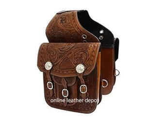 Sacoche De Selle Western En Cuir Noir, Fait Main, Panier Pour Cheval - Inde