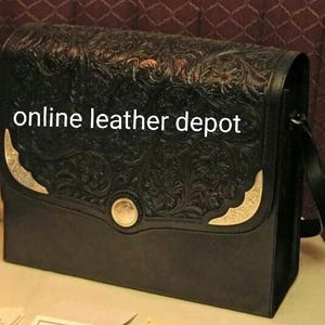 Borsa per laptop in stile occidentale e borsa a tracolla in pelle pieno fiore intagliata a mano