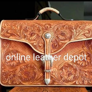 Borsa per laptop in stile occidentale e borsa a tracolla in pelle pieno fiore intagliata a mano