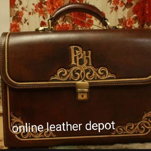 Borsa per laptop e borsa a tracolla in stile occidentale intagliata in pelle pieno fiore
