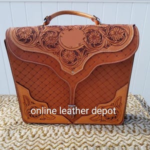 Borsa per laptop e borsa a tracolla in stile occidentale intagliata a mano in pelle pieno fiore
