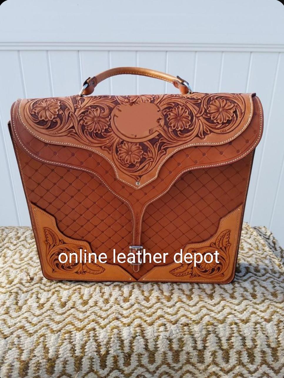 Western Style Laptop Bag and Messenger Bag Hand Carving Full Grain