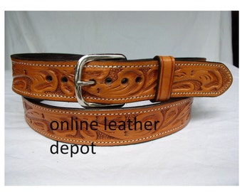 Cintura Western In PU Con Fibbia Floreale Incisa | Unisex, Lunghezza 115 Cm, Larghezza 3,8 Cm, Per Vita 74-96 Cm