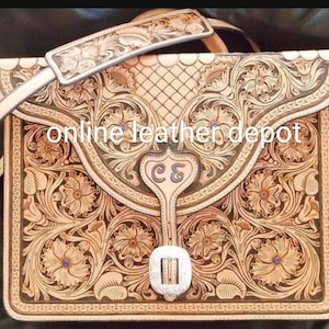 Borsa per laptop in stile occidentale e borsa a tracolla in pelle pieno fiore intagliata a mano