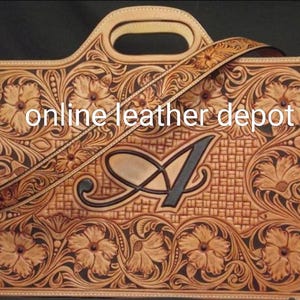 Borsa per laptop in stile occidentale e borsa a tracolla in pelle pieno fiore intagliata a mano