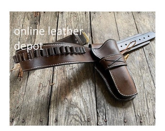 Cinturón de cuero estilo western hecho a mano, con funda para cartuchos de munición