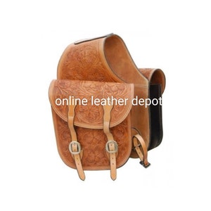 Western Saddle Bag Motorcycle Side Storage Saddles Bag Western Tooled Leather Hand Carved Motorbike Bags