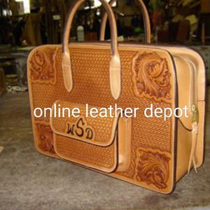 Borsa per laptop in stile occidentale e borsa a tracolla in pelle pieno fiore intagliata a mano