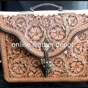 Borsa per laptop e borsa a tracolla in stile occidentale intagliata a mano in pelle pieno fiore