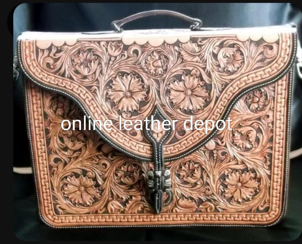 Western Style Laptop Bag and Messenger Bag Hand Carving Full Grain