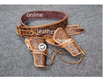 TOURBON Leather Cowboy Gun Holster Carry Pistol Revolver Rig Belt Mag