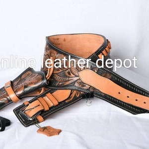 Western Leather Rigs Ammo Belt with Holster Drop Holsters Sass Cartridge Belts  .22 .357 .38 .44 .45
