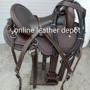 Western Endurance Horse Pleasure Saddle Full Genuine Leather Size 15" to 18"