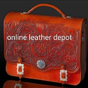 Borsa per laptop in stile occidentale e borsa a tracolla in pelle pieno fiore intagliata a mano