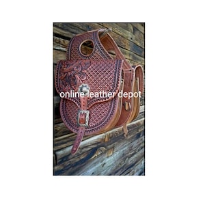 Western Saddle Bag Motorcycle Side Storage Saddles Bag Western Tooled Leather Hand Carved Motorbike Bags