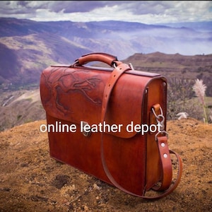 Borsa per laptop in stile occidentale e borsa a tracolla in pelle pieno fiore intagliata a mano
