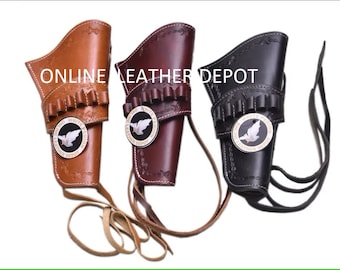 Cowboy Leather Holster Ammo Loops Revolver Handmade Western Holder .22 .38 .32 .44 .45 .357