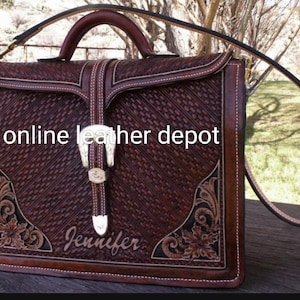 Borsa per laptop e borsa a tracolla in stile occidentale intagliata a mano in pelle pieno fiore