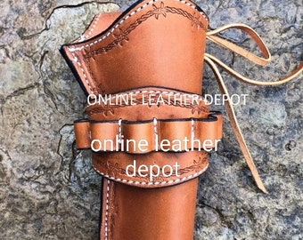 Western-Revolver mit Ammo-Loop mit Stacheldraht punzierte Lederhalfter Revolvertasche Revolvertasche .22 .32 .357 .38 .44 .45