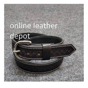 Cintura In Pelle Intagliata Con Croce Occidentale Lavorata, 100% Vera Pelle Bovina Pieno Fiore, Cintura Da Cowboy In Vera Pelle Incisa - Italia - Foto 5