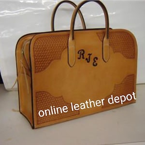 Borsa per laptop in stile occidentale e borsa a tracolla in pelle pieno fiore intagliata a mano