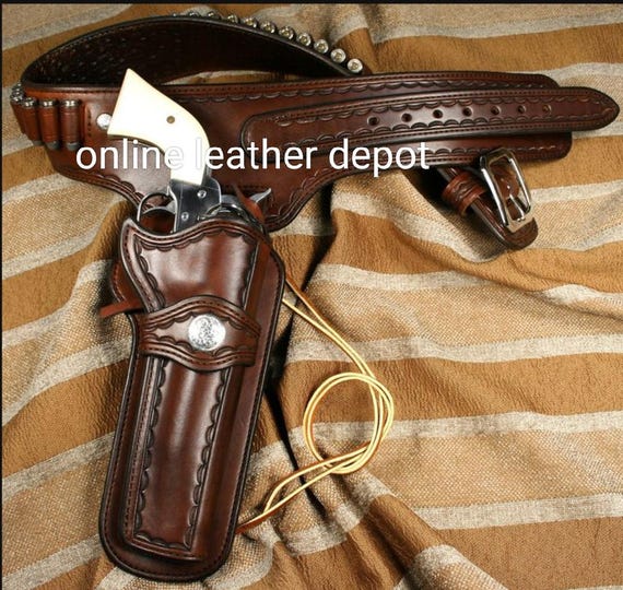 Western Leather Cartridge Belt Ammo Loops Revolver Holster Cover
