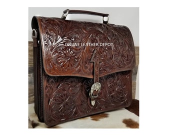 Handmade leather carving laptop bag