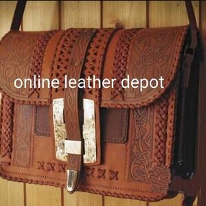 Borsa per laptop in stile occidentale e borsa a tracolla in pelle pieno fiore intagliata a mano