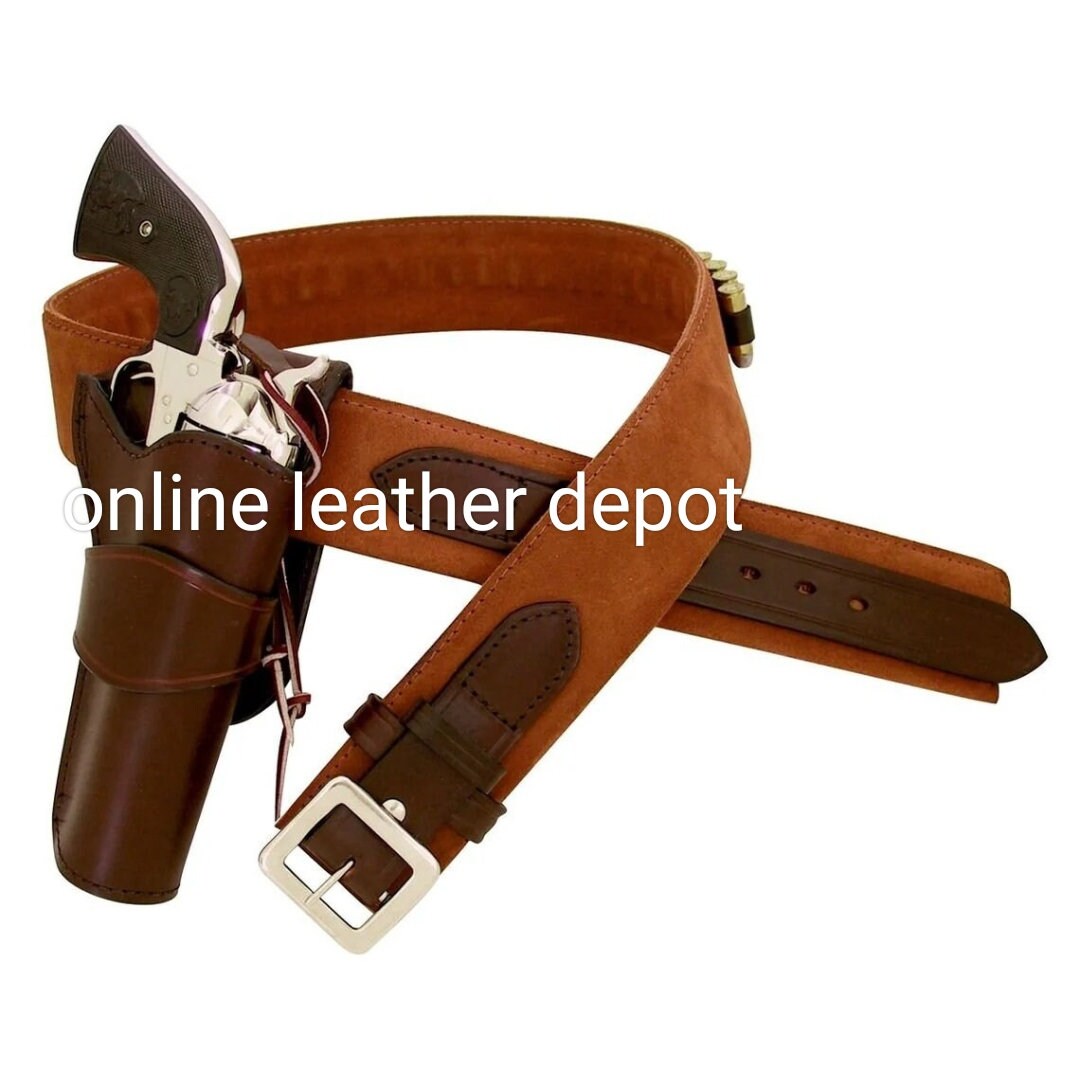 Leather Rigs Cartridge Belt With Holster Cowboy Ammo Belts Rough Out