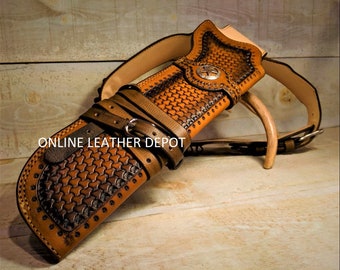 Cinto para cartuchos Henry Mares Leg Ranch Leather Rigs com coldre. 22, 32, 38, 357, 44, 45 e calibre 12