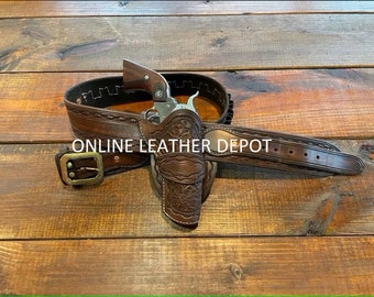 Western Rigs Coldre Cowboy Tooled Couro Coldres Pistola Estojo Revólver Capa Munição Cinto Cartucho .22 .357 .38 .44 .45