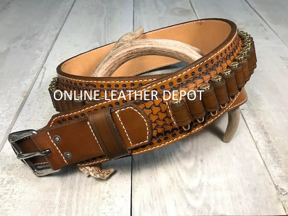 Handmade Leather Cartridge Belt, Cowboy Western Ammunition 