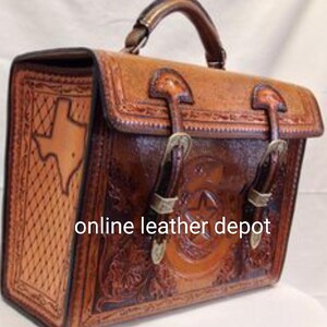 Borsa per laptop in stile occidentale e borsa a tracolla in pelle pieno fiore intagliata a mano