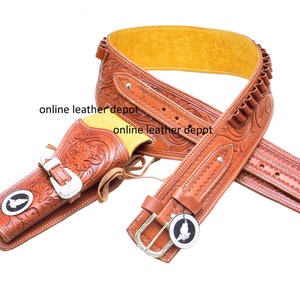 Western Cowboy Show Leather Holster With Ammo Rigs Action Strap Buckle .22 .38 .357 .44 .45