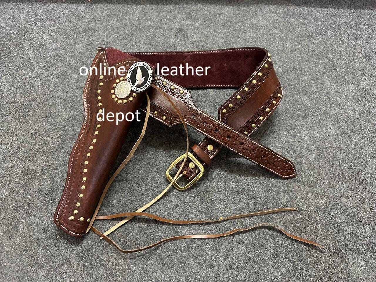 Western Leather Cartridge Belt With Ammo Loops And Hammer Strap Tie Down Revolver Holster Gun Cover  .22 .32 .357 .38 .44 .45