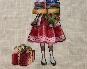 Christmas Gifts Completed Cross Stitch Finished Embroidery Gift A Christmas Girl Handmade Embroidery