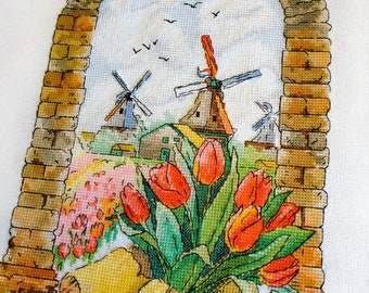 Spring in the Netherlands Completed Cross Stitch Finished Embroidery