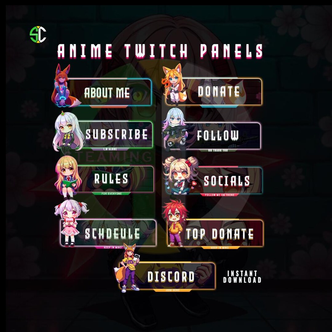 Anime Twitch Panels Pack Chibi Anime Stream Panels Twitch Profile