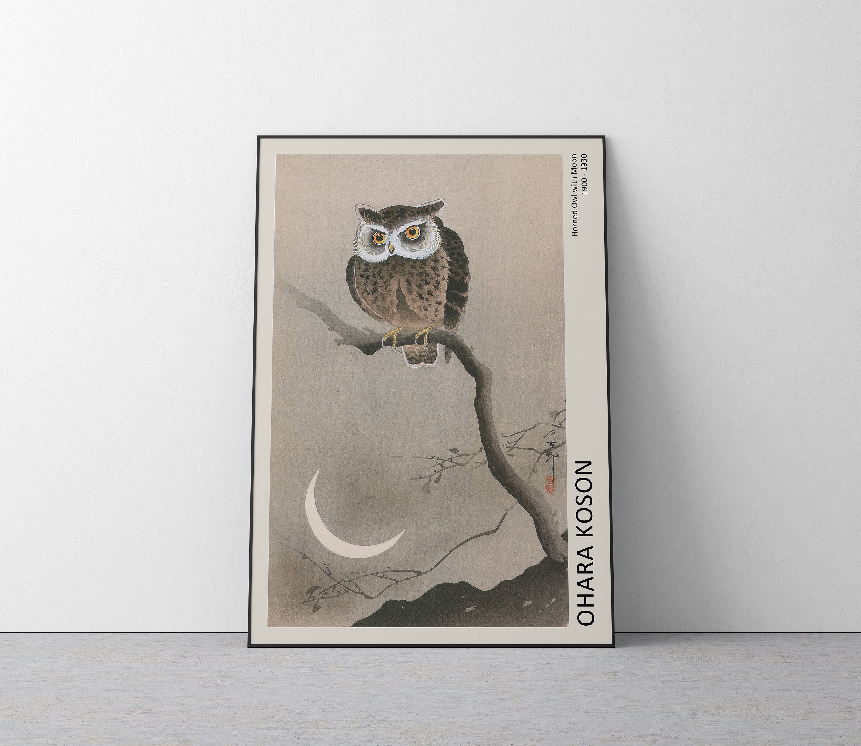 Ohara Koson - Horned Owl with Moon