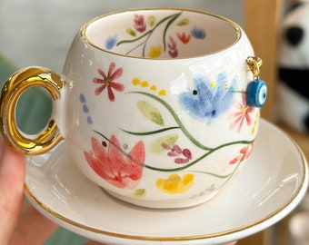 Blooming with Spring Sip From Your Handmade Ceramic Coffee Cup, Welcome Spring With A Sip Floral Coffee Cup