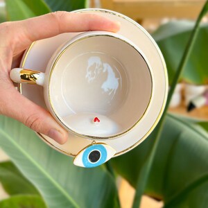 Nazar Eye Mug Blue/Green with Swinging Evil Eye Handmade Ceramic Gift with 24k Real Gold Personalized image 5