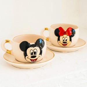 Mickey-Minnie Mouse Tea Mugs Double Set, Ceramic Coffee Tea Espresso Mugs, Halloween Christmas Gift Mugs For Family