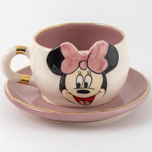 Handmade Ceramic Minnie Mouse Tea Mug, Cartoon Character Themed Minnie Mouse Tea Mug, Cartoon Lover Coffee Tea Espresso Mug Gift