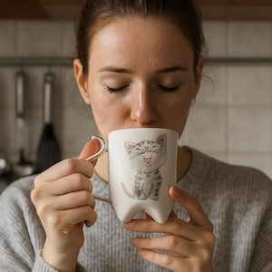 Handmade Ceramic Cat Mug: 24K Gold Detail, Coffee Tea Espresso
