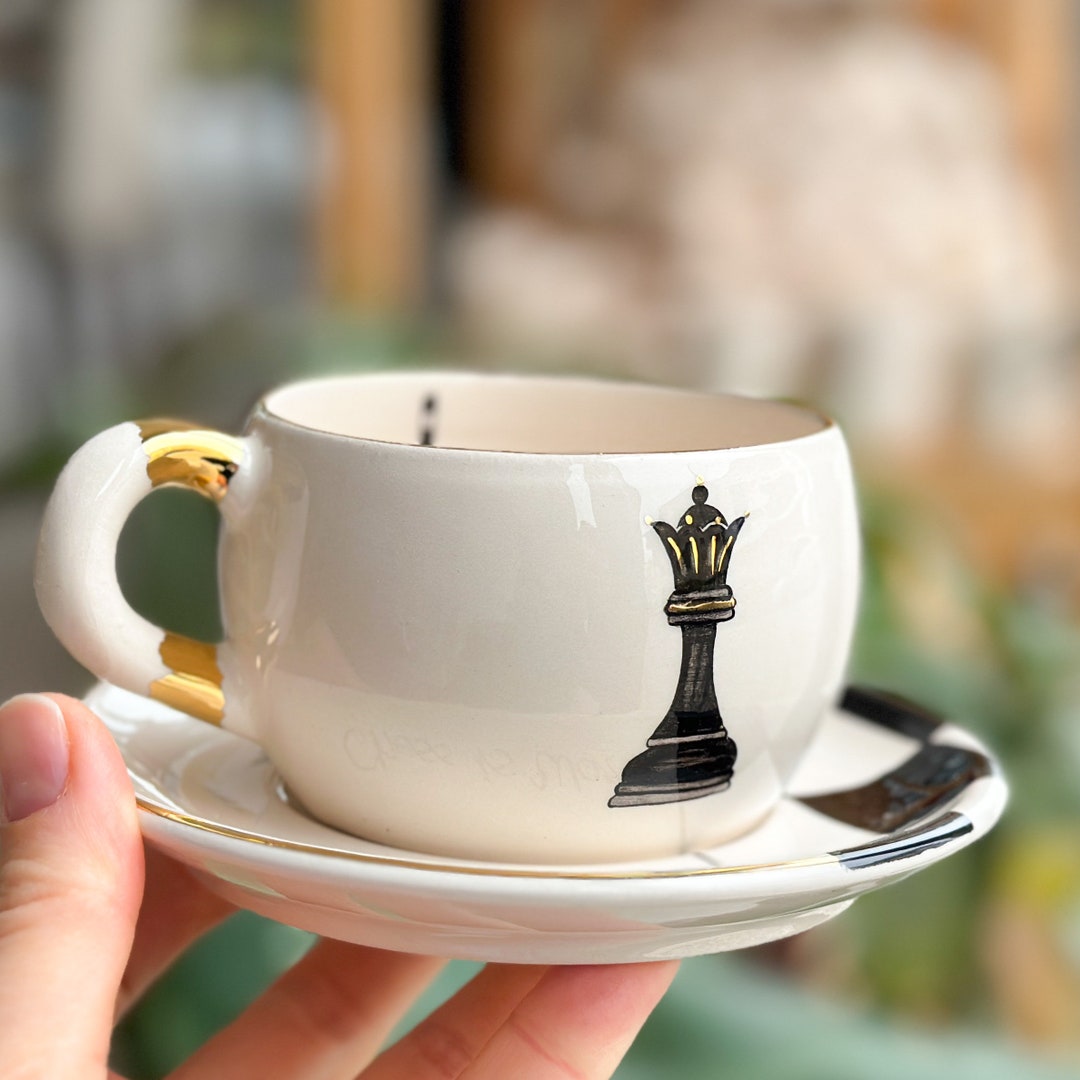 Handmade Ceramic Chess Mug: 24k Gold Detail, Coffee Tea Cup - Etsy
