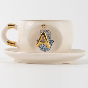 Taza de café y té de cerámica hecha a mano personalizada con letra, taza de espresso Hamse personalizada con inicial