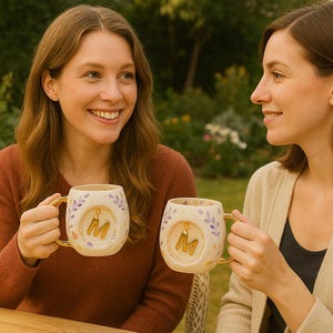 Personalisierte Anfangstasse: Handgemachte Keramikkaffeetasse mit 24K Goldbuchstabe