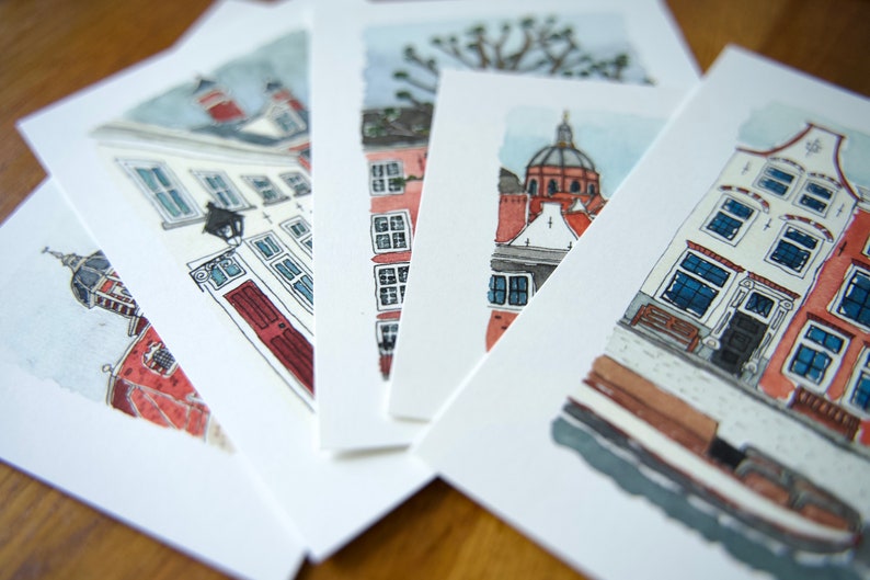 Kaarten Set Leiden Aquarel/waterverf en Inkt Illustratie afbeelding 2