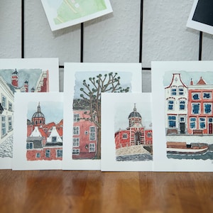 Kaarten Set Leiden - Aquarel/waterverf en Inkt Illustratie